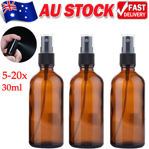 5-20x 30ml Amber Glass Essential Oil Spray Dropper Mist Sprayer Bottles Contain - Lets Party