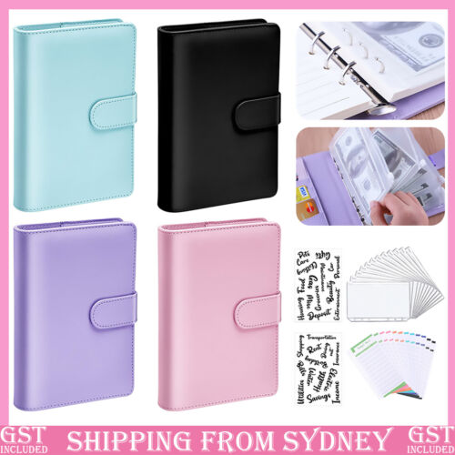 1PC A6 PU Leather Notebook Binder Budget Planner Organizer Cover Cash Pockets