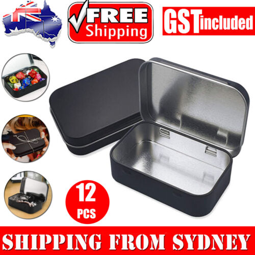 12PCS Storage Box Small Jewelry Candy Coin Key Organizer Tin Box Flip Black Gift