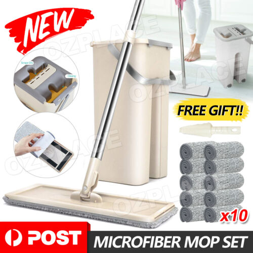 Mop Bucket Wet Dry Rinse Wash 360 Rotating Squeeze Flat Floor Cleaner with Pads - Lets Party