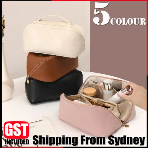 Large Capacity Travel Cosmetic Bag Makeup Brushes Slots Dividers Organizer Pouch