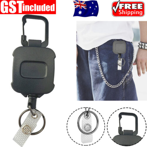 1X Heavy Duty Metal Retractable Carabiner Key Chain Ring Badge Holder Steel Cord