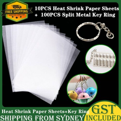 10x Heat Shrink Paper Film Sheets + 100x Keyring Chain for DIY Pendants Making - Lets Party
