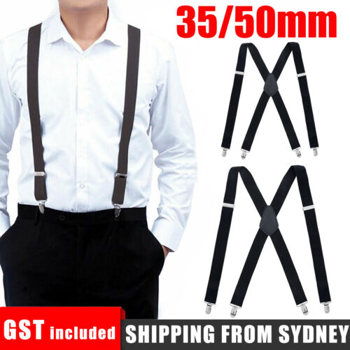 Extra Wide Men's Adjustable Elastic Suspenders Clip On Braces Trouser