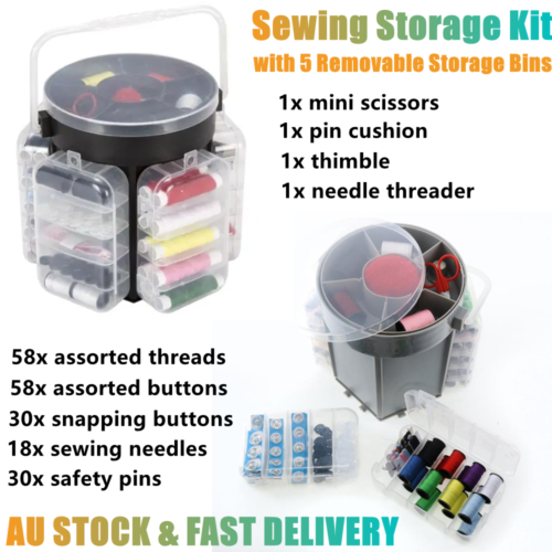 203x Portable Sewing Storage Kit Set with 5 Removable Storage Bins Beginner Home
