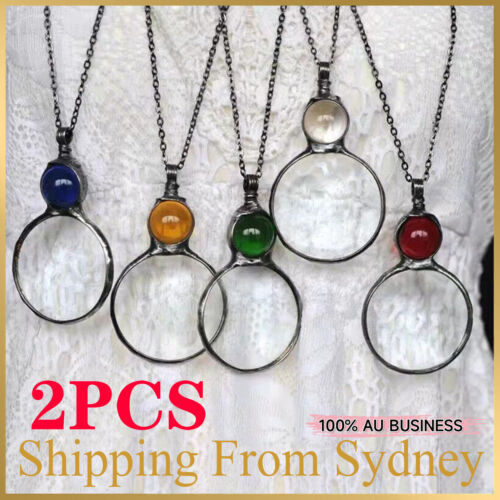 2pcs Vintage Crystal Magnifying Glass Necklace Pendant Grandma Gift Mother's Day