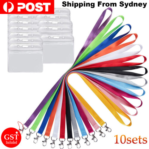 10set Lanyard + Card Holder Safety ID Card Name Tag Badge Holder Clip Neck Strap