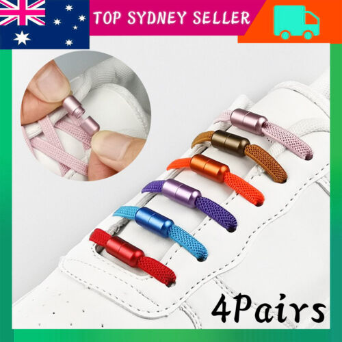 4 Pairs No Tie Shoelaces Elastic Locked Shoe Lace Lazy Laces Sports Kids Adults