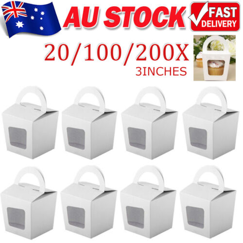 UP 200PCS Cupcake Boxes Holes Clear Window Face Cupcake Display Boxes Muffin Cup