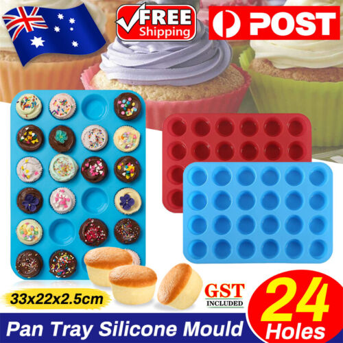 24 Cavity Pan Tray Silicone Mould Mini Cupcake Cookie Baking Mold Muffin Cup AU