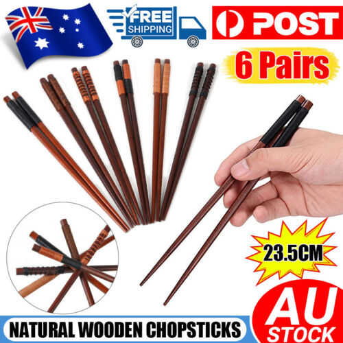 6Pairs Handmade Wooden Chopsticks Classic Japanese Natural Chestnut Wood Gift AU