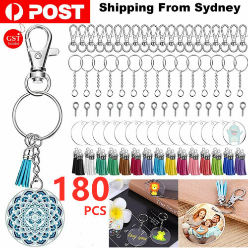 180X Clear Acrylic Circle Discs Keychain Blanks Tassel Pendant Key Ring Kit DIY