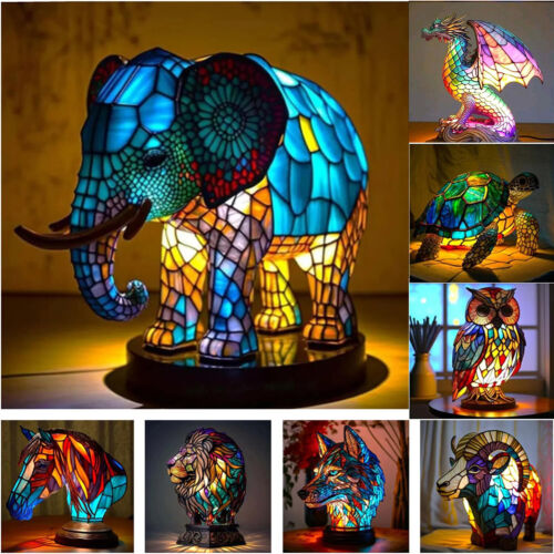 Animal Table Lamp Stained Glass Stained Night Light Retro Desk Lamps Xmas Gift