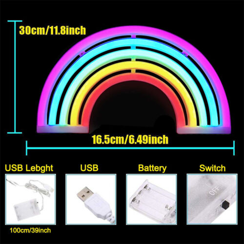 LED Rainbow Neon Sign Lights Bedside Night Light Lamp Kids Room Home Wall Decor
