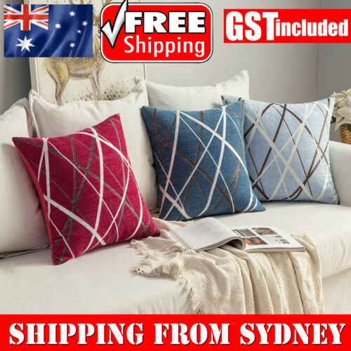 Chenille Cushion Cover Geometric Geo Striped Throw Soft Pillow Case Home 45x45cm