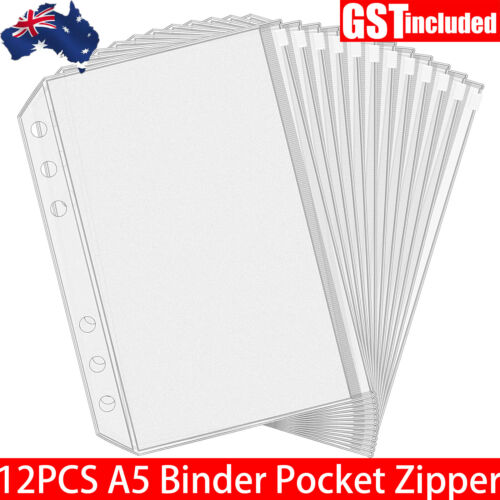12x A5 6 Holes Binder Pockets Budget Cash Envelopes Clear Zipper Folders Bags Ki