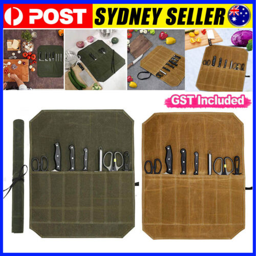 7 Slot Japanese Chef Knife Roll Bag Waxed Canvas Knife Storage Case Carry Bag AU