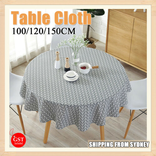 Geometric Cotton Linen Round Table Cloth Tassel Trim Dining Table Cover Deco AU