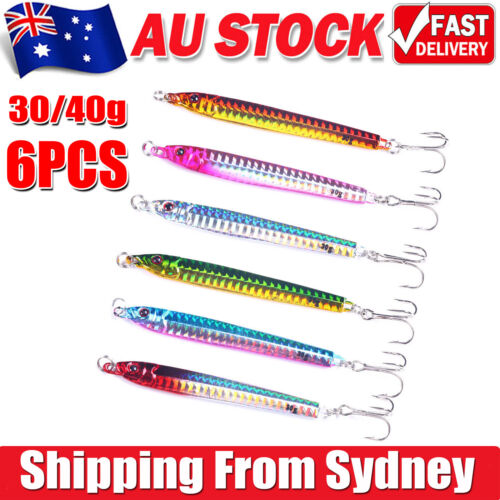 6pcs Lead Metal Jigging Lure 30g-40g Spoon Bait Saltwater Jig Fishing Tackle Lot