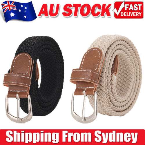 Men's Stretch Braided Woven Waist Straps Elastic Waistband Canvas Buckle Belt