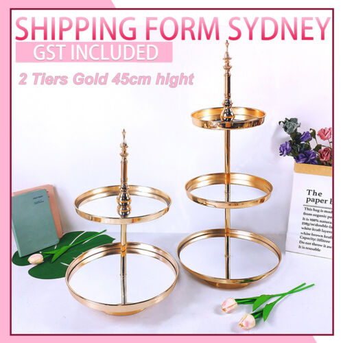 2 Tiers Mirror Top Cake Stands Rack Metal Cake Holder Wedding Party Display AUS