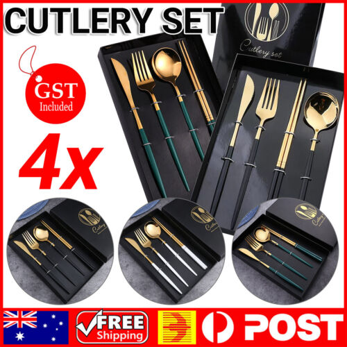 4pcs Cutlery Set Stainless Steel Spoon Fork Knife Chopsticks Kit Travel Gift