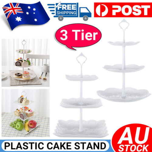 3 Tier Cake Stand Cupcake Holder Set White Plastic Dessert Display Wedding Party