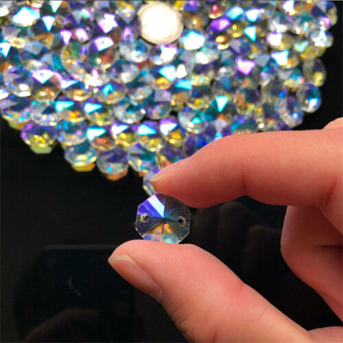 20x Crystal glass octagon beads 14mm 2 holes suncatchers mobile chandelier DIY