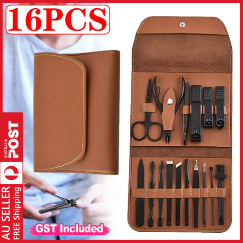 16pcs Set Manicure Pedicure Tools Nail Kit with Leather Case Gift for Men Women