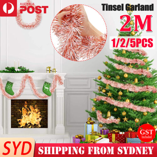 1/2/5PCS Christmas Rose Gold Tinsel Garland Xmas Party Tree Home Decor Ornaments