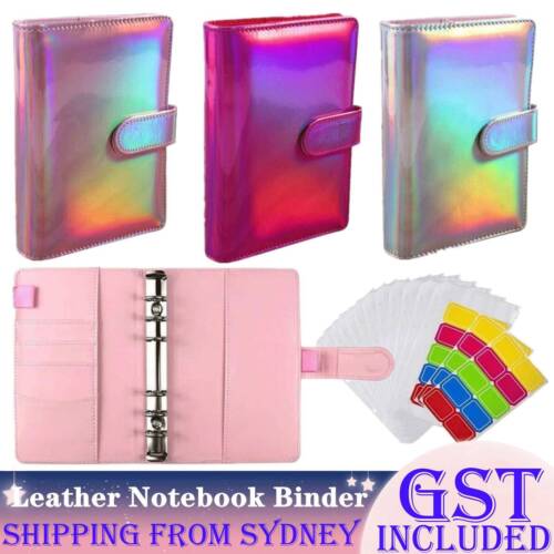 A6 PU Laser Leather Notebook Binder Budget Planner Organizer Cash Binder Pockets