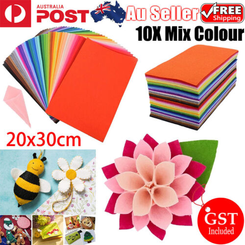 10 x Handicraft A4 Sheet Felt Fabric Crafting 1mm thick sewing Glue Scrapbooking