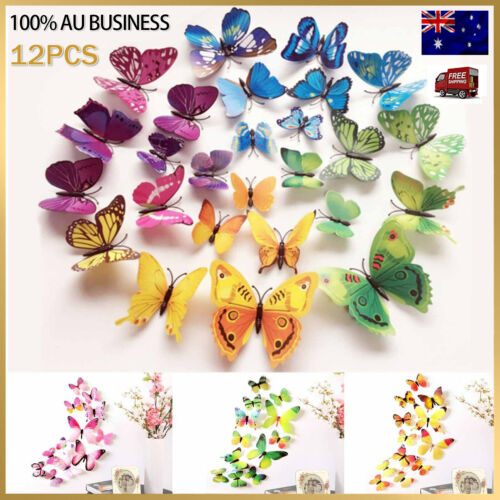 12PCS 3D 3D DIY Wall Decal Stickers Butterfly Home Room Art Decor Decorations AU