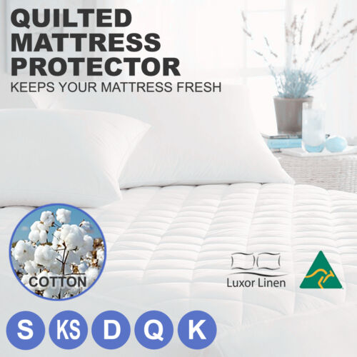 Aus Made Fitted Cotton Cover Quilted Mattress Protector Topper Underlay ALL SIZE - Lets Party