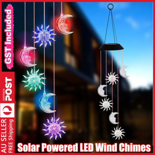 Solar Powered LED Light Hanging Wind Chimes Colour Changing Garden Outdoor Decor