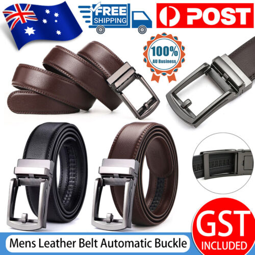 Mens Leather Belt Detachable Waistband Cuttable Strap Automatic Steel Buckle