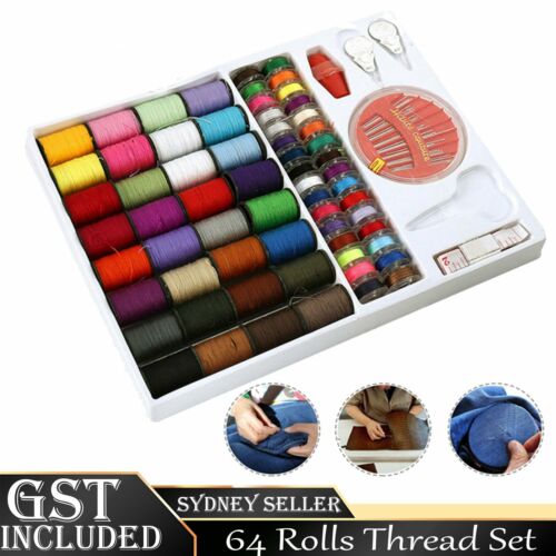 64Rolls Sewing Machine Line thread Spool Set Bobbin Cotton Reel Needle Tape Kit