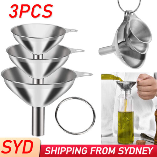 3X Stainless Steel Funnel Oil Liquid Funnel Metal Funnel With Hanging Rings