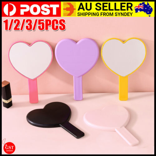 Portable Dressing Heart Shaped Cosmetic Makeup Hair Hand Held Mirror Beauty AU