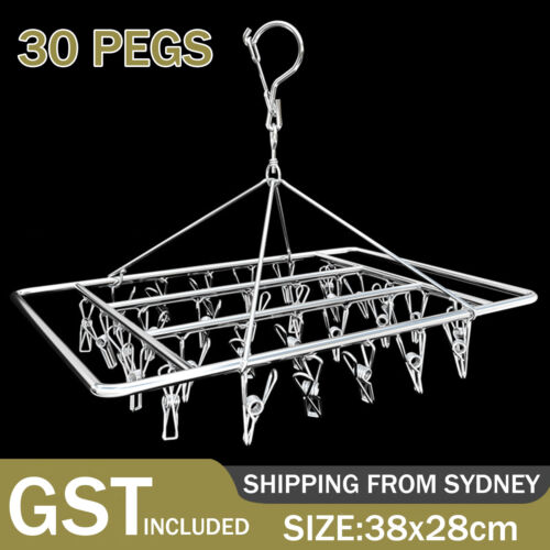 30 Pegs Stainless Steel Hanger Airer Dryer Rack Laundry Sock Underwear Clothes