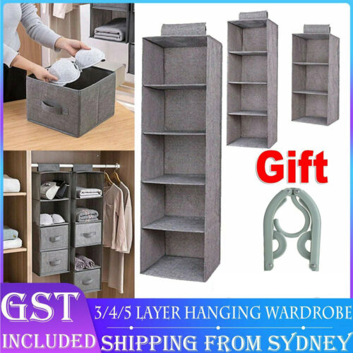 Hanging Organiser Clothes Storage Wardrobe Garment Shelves Shoe Tidy
