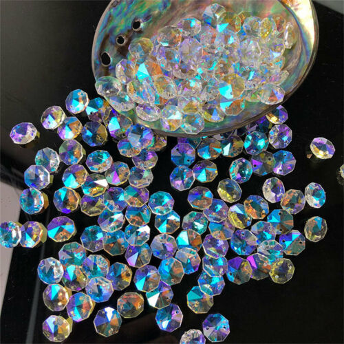 20x Crystal glass octagon beads 14mm 2 holes suncatchers mobile chandelier DIY