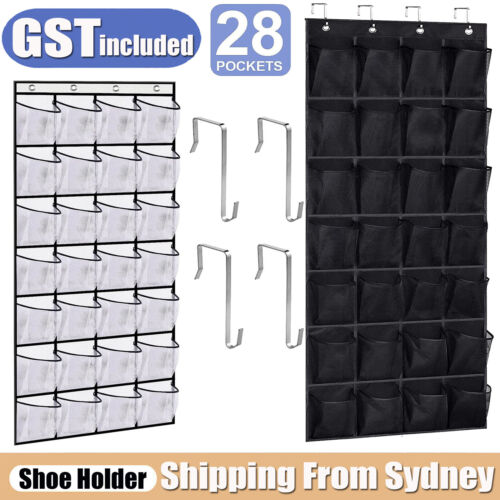 28 Pockets Shoe Holder Bag Organiser Over Door Hanging Shelf Rack Storage Bag AU