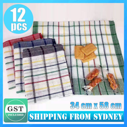 12PCS Tea Towel Kitchen Dish Towels 100% Cotton Absorbent Cleaning Cloth 34x58cm