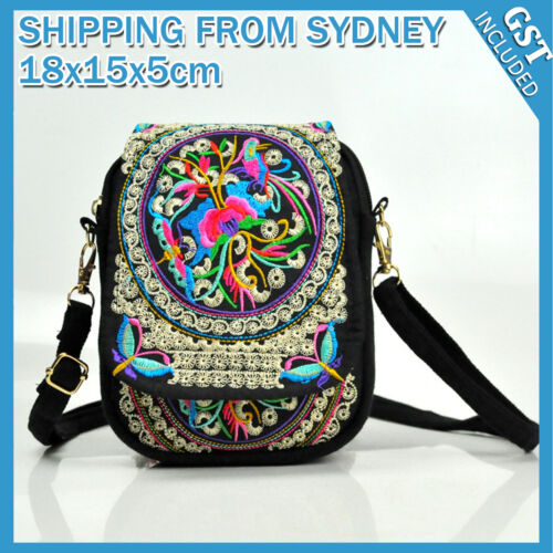 Women's Crossbody Shoulder Bag Embroidery Handbag Mobile Phone Purse Pouch Case