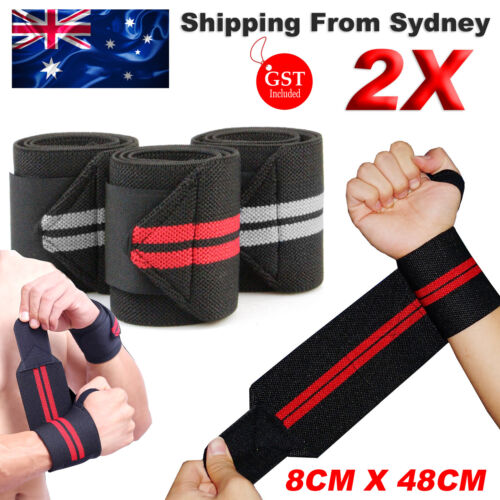 2x Weight Lifting Gym Muscle Training Wrist Support Straps Wraps Bodybuilding AU