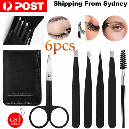 6x Professional Eyebrow Tweezers Set Plucker Puller Slanted Pointed Tip Manicure