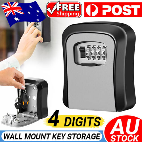 Safe Lock Key 4 Digit Combination Storage Box Padlock Security Wall Mounted Home