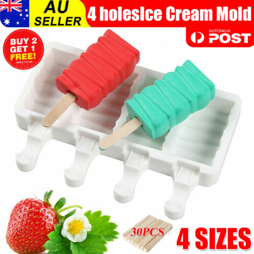 4 Cell Silicone Ice Cream Mold Juice Ice Lolly Maker Ice Lolly Pop Mould AUS - Lets Party