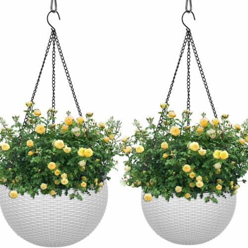 Landen Rattan Hanging Plant Pots Flower Baskets Planters Self Watering Wall